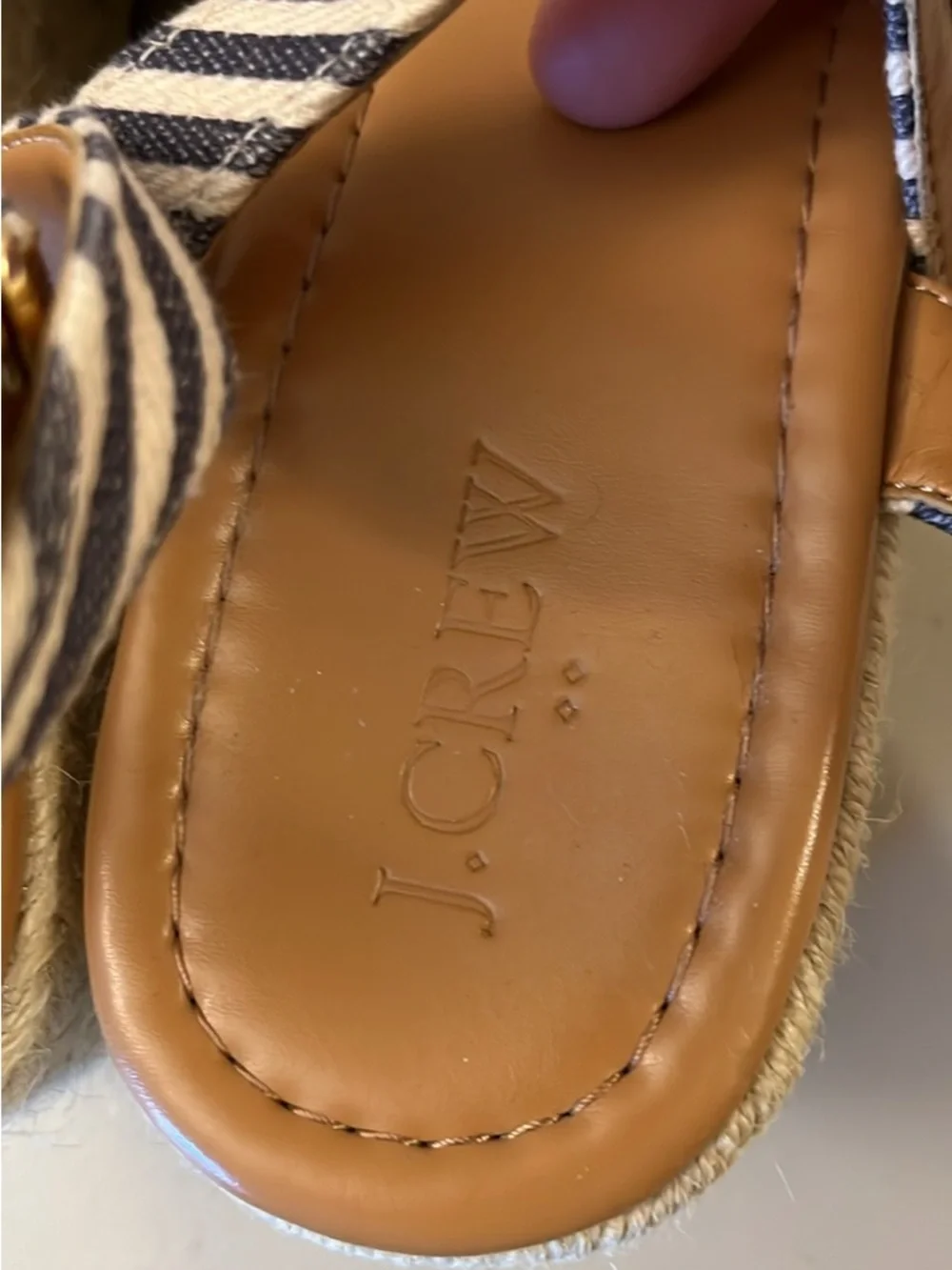 J. Crew Navy and White Striped Bow Espadrille Sandals